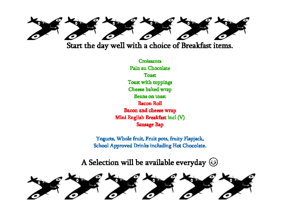 Witchford Mess Breakfast Menu